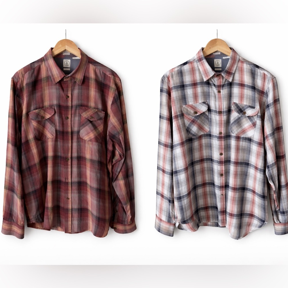 Volcom Caden Plaid Button Down Shirts – Classic Fit – Lot of 2 – Large